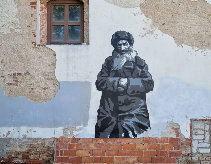 Muurschildering van 
Lina Šlipavičiūtė-Černiauskienė in 
de Joodse wijk van 
Vilnius 
Foto: Esther Voet