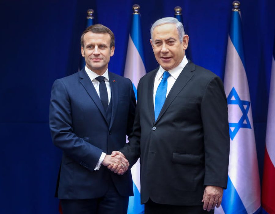 Emmanuel Macron, initiatiefnemer van de erkenning van 'Palestina' en Benjamin Netanyahu in Jeruzalem in 2020  - Foto: Marc Israel Sellem/POOL
