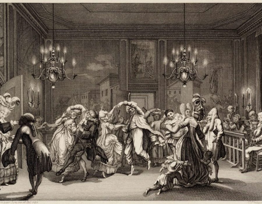 Het leven vieren is het credo, zoals op deze ets naar een tekening van Pieter Wagenaar II: een gemaskerd bal tijdens Poeriem