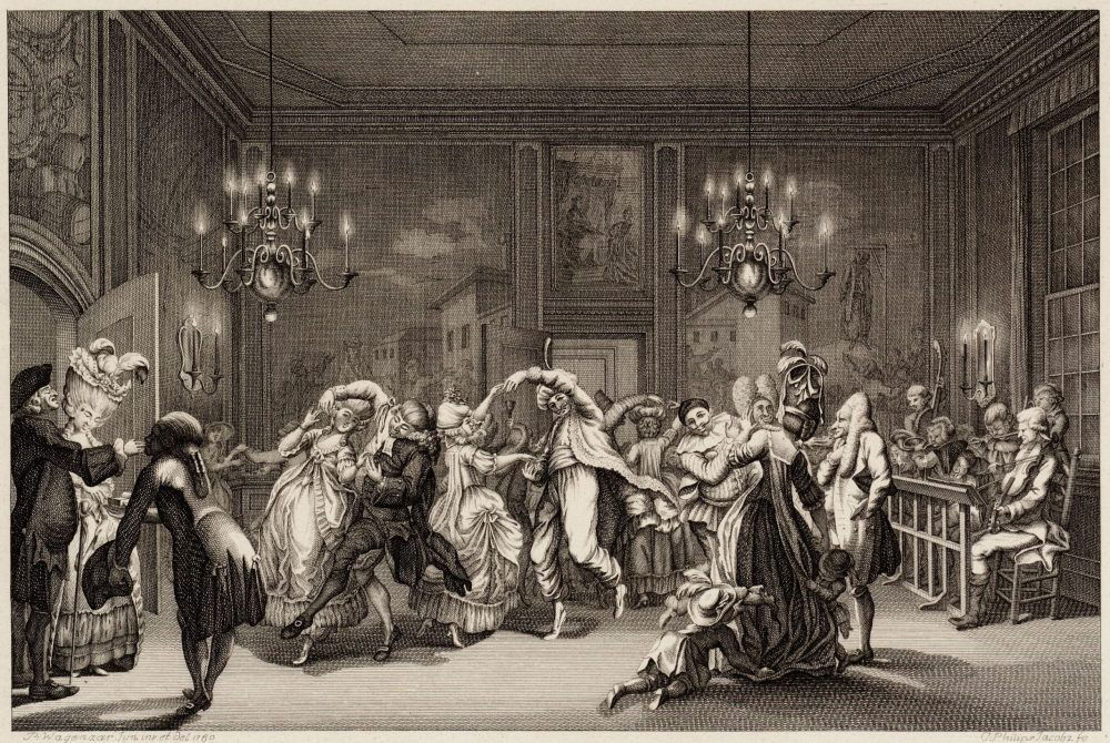 Het leven vieren is het credo, zoals op deze ets naar een tekening van Pieter Wagenaar II: een gemaskerd bal tijdens Poeriem