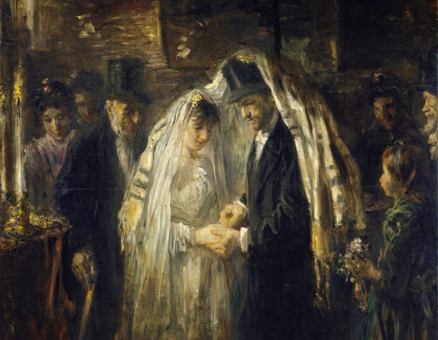 Jozef Israëls, Joodse bruiloft, 1903, schenking van collectie DruckerFraser, Montreux. Israëls was een van de eerste Joden die een kunstenaarscarrière nastreefde