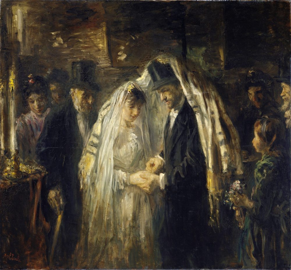Jozef Israëls, Joodse bruiloft, 1903, schenking van collectie DruckerFraser, Montreux. Israëls was een van de eerste Joden die een kunstenaarscarrière nastreefde