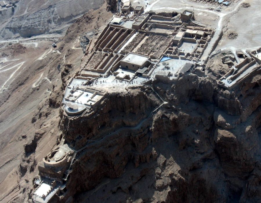An aerial view of the Massada Mountain