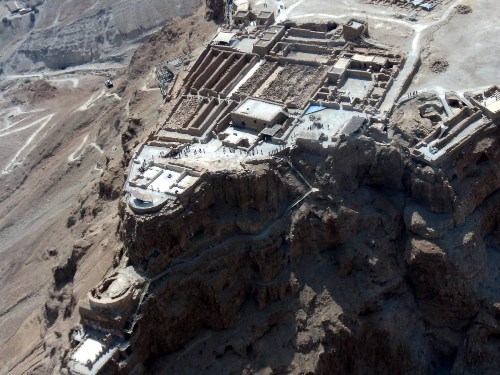 An aerial view of the Massada Mountain