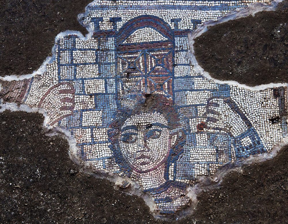 Mosaic depicting Samson carrying the gate of Gaza, from the Huqo